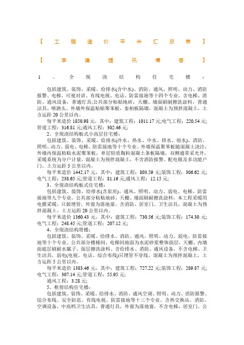 中央空调工程造价平米汇总表