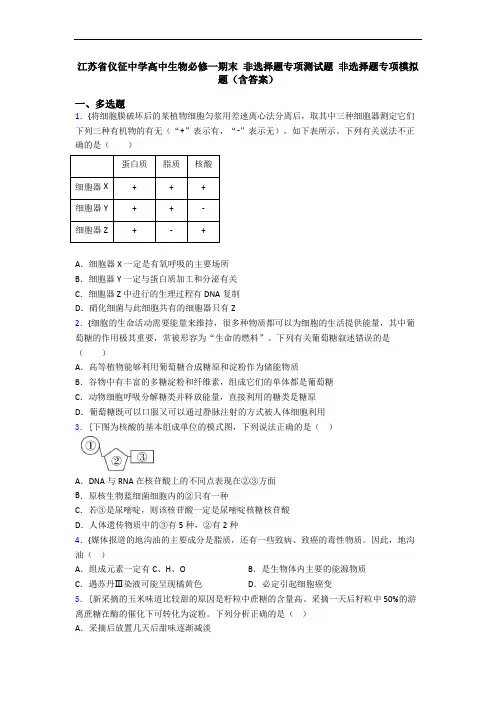 江苏省仪征中学高中生物必修一期末 非选择题专项测试题 非选择题专项模拟题(含答案)