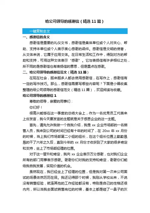 给公司领导的感谢信（精选11篇）