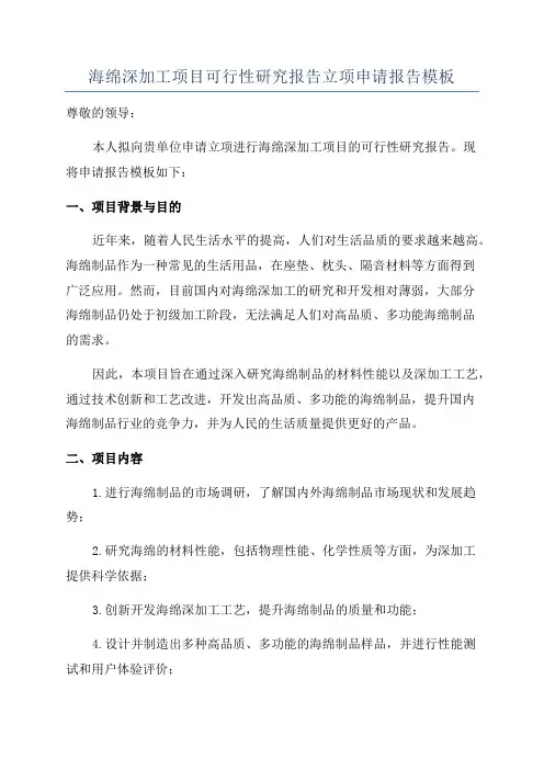 海绵深加工项目可行性研究报告立项申请报告模板