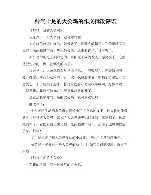 帅气十足的大公鸡的作文批改评语