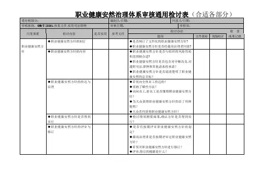 职业健康安全管理体系审核检查表