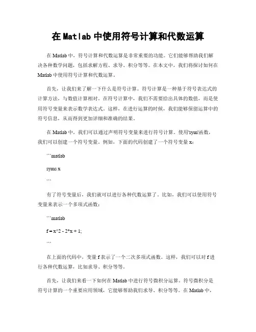 在Matlab中使用符号计算和代数运算