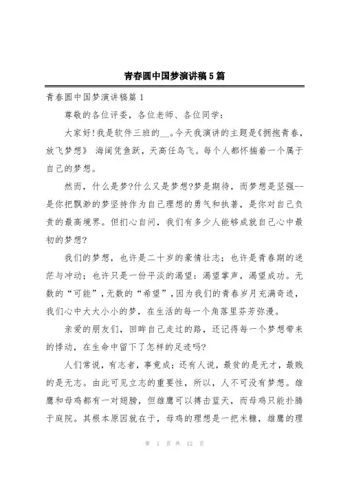 青春圆中国梦演讲稿5篇