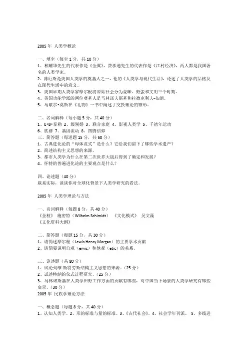 中央民族大学民族学历年考研真题