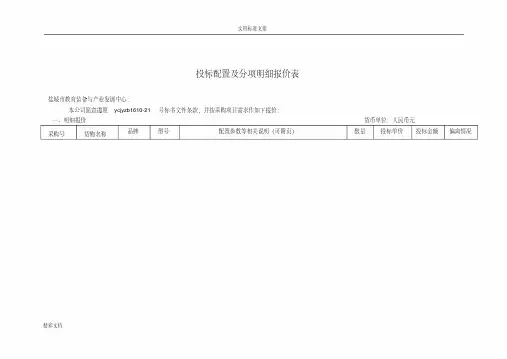 投标配置及分项明细报价表