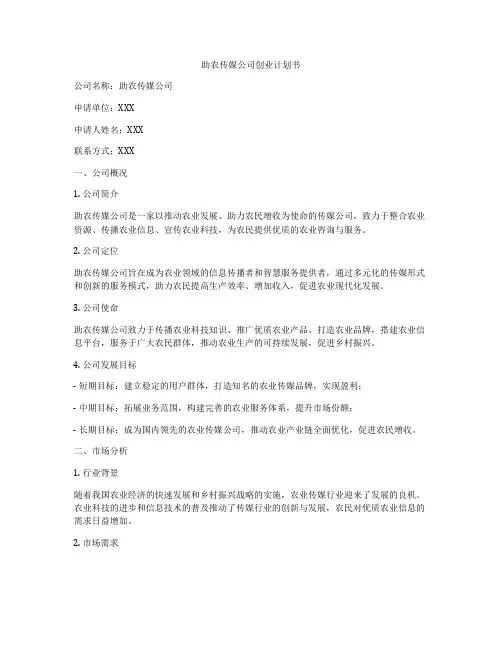 助农传媒公司创业计划书