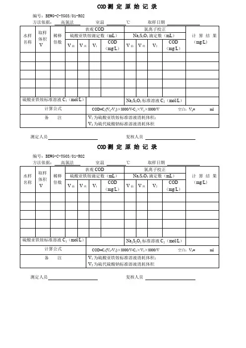 水务有限公司  COD测定原始记录(高氯法)
