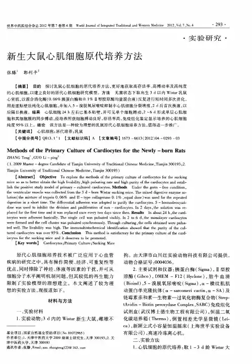 新生大鼠心肌细胞原代培养方法