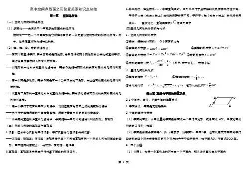 空间点线面之间位置关系知识点总结