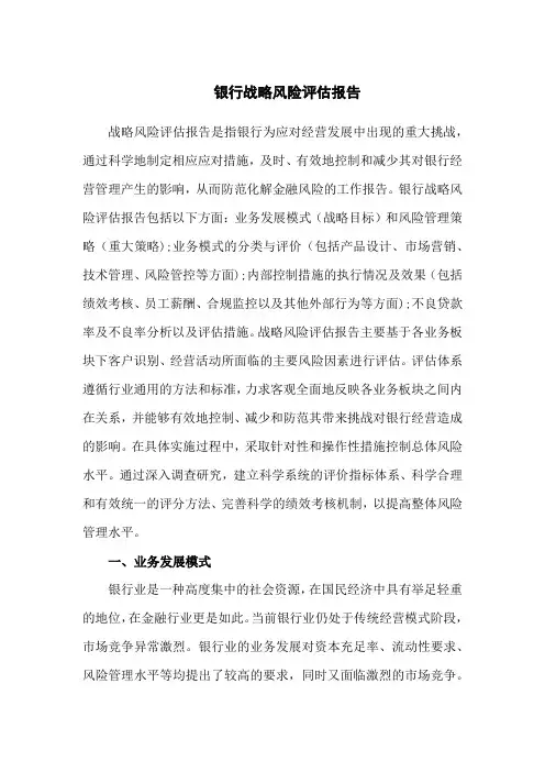 银行战略风险评估报告