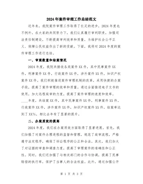 2024年案件审理工作总结范文