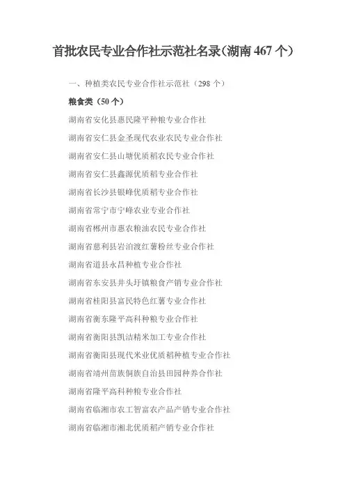 湖南农民专业合作社示范社名录