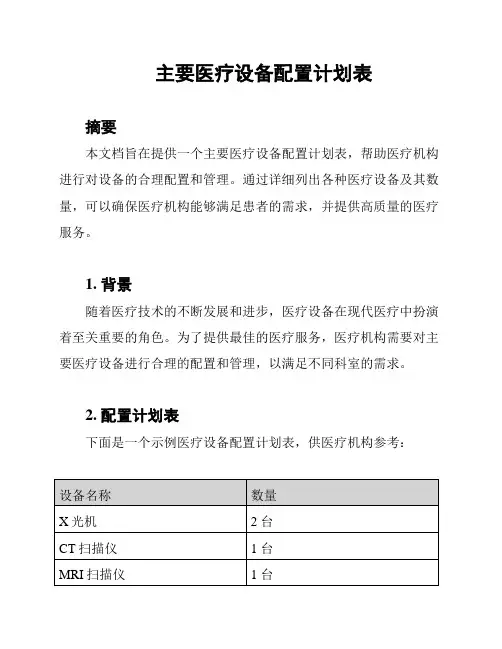 主要医疗设备配置计划表