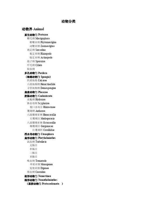 动物系统分类目录