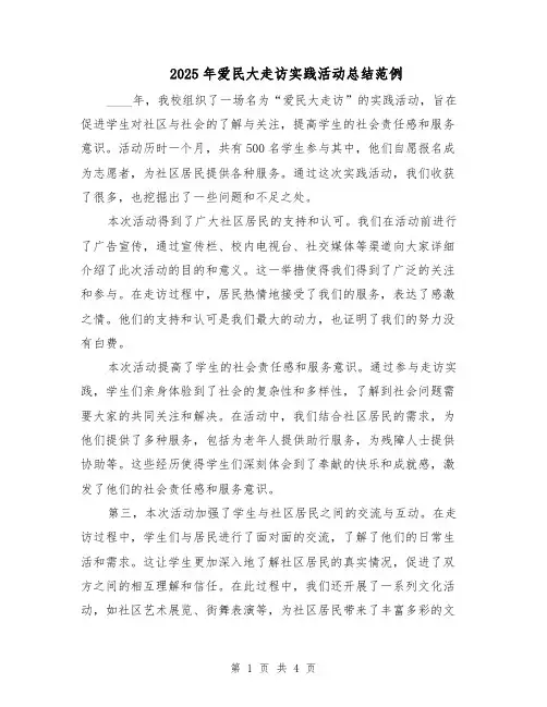 2025年爱民大走访实践活动总结范例（二篇）