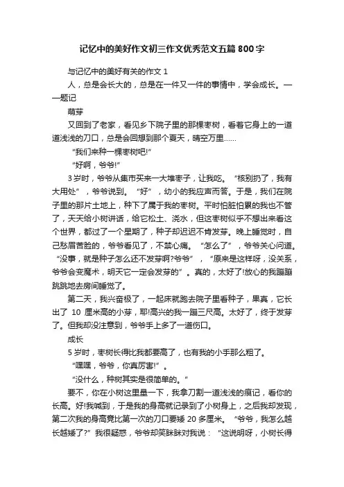记忆中的美好作文初三作文优秀范文五篇800字