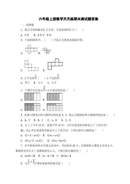 5.3天天练六年级上册数学答案北师大版的
