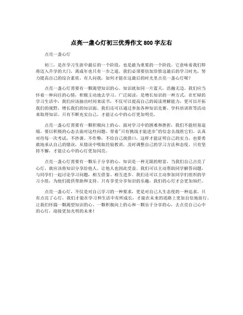 点亮一盏心灯初三优秀作文800字左右