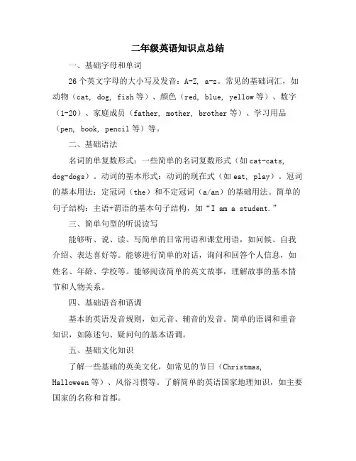二年级英语知识点总结