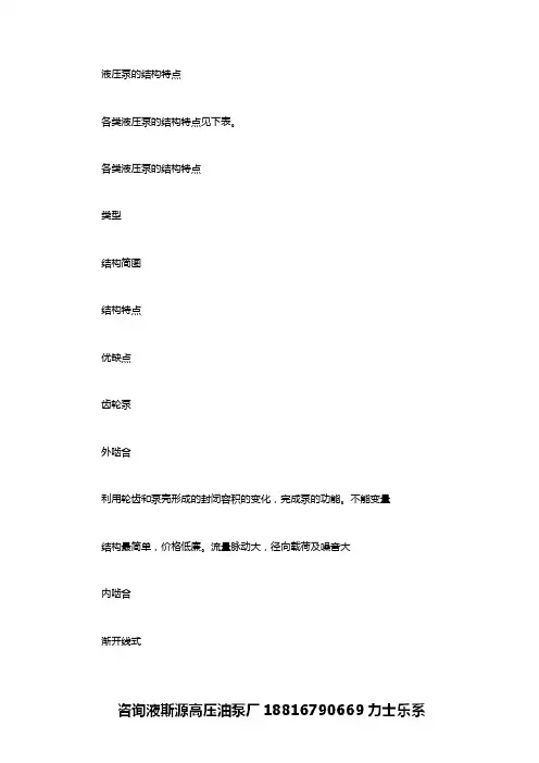 齿轮泵、叶片泵、柱塞泵都有什么区别!各自都有什么优点!在那些领域运用的比较广泛!