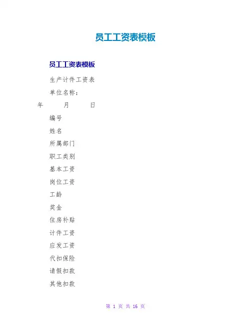 员工工资表模板