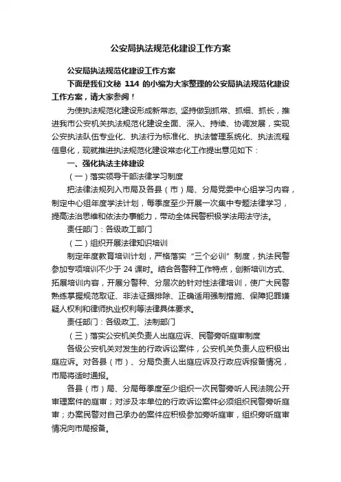 公安局执法规范化建设工作方案