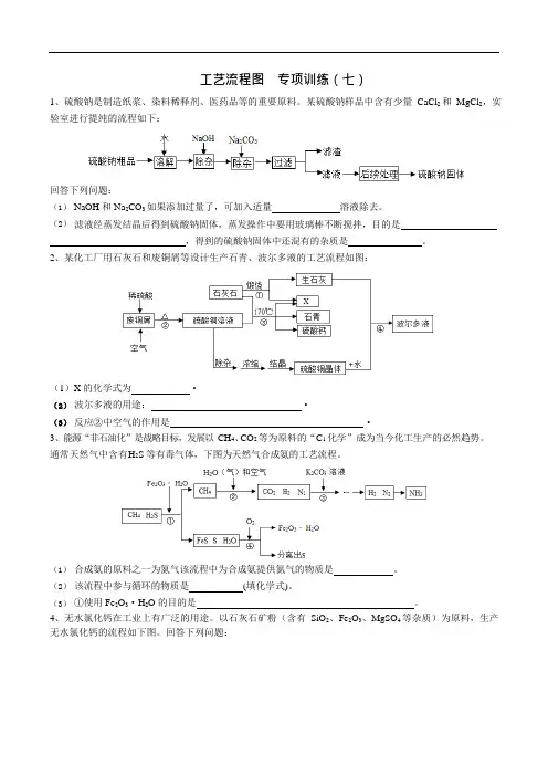 2022年中考化学：工艺流程专项训练(7)(Word版含答案)