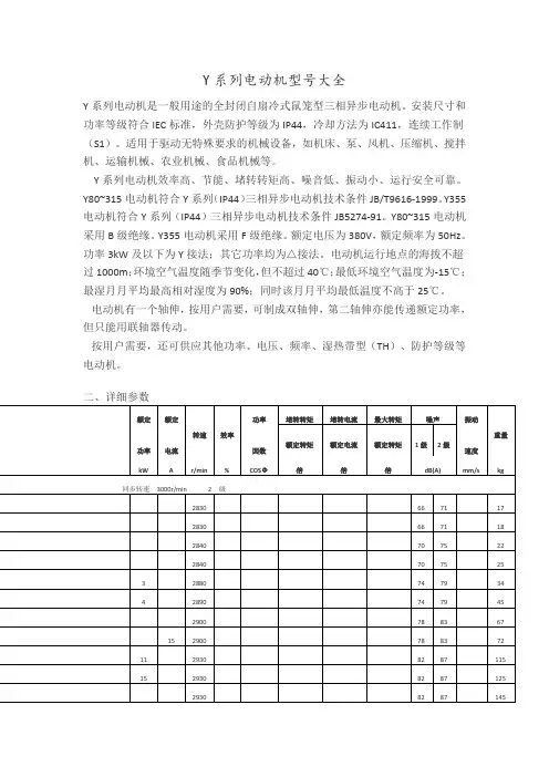 Y系列电动机型号大全