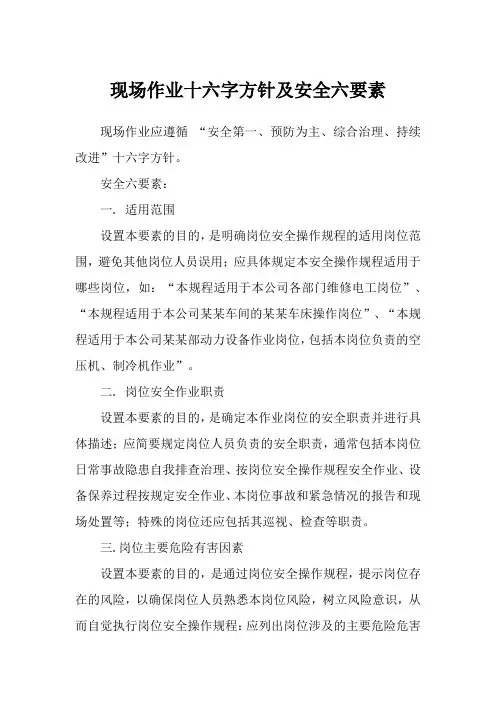 现场作业十六字方针及安全六要素