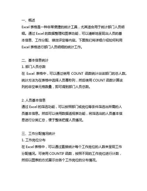excel 统计部门人员明细