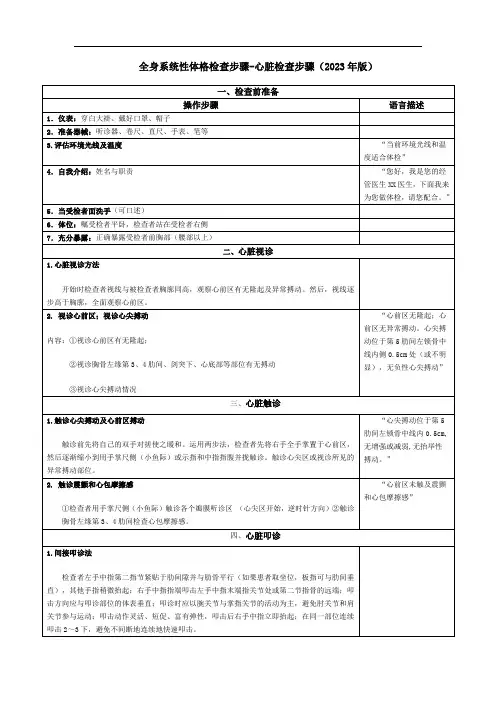 全身系统性体格检查步骤心脏检查步骤2023年版
