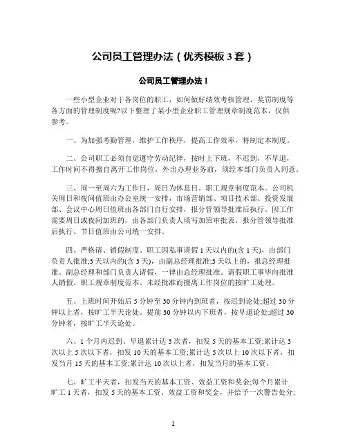 公司员工管理办法(优秀模板3套)