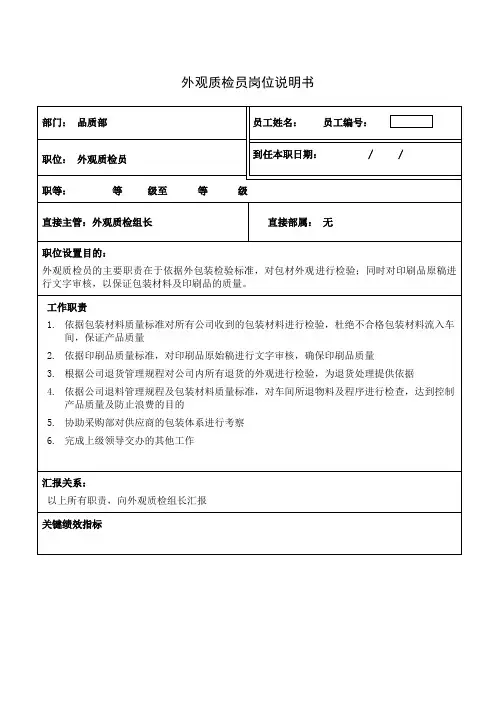 外观质检员岗位说明书