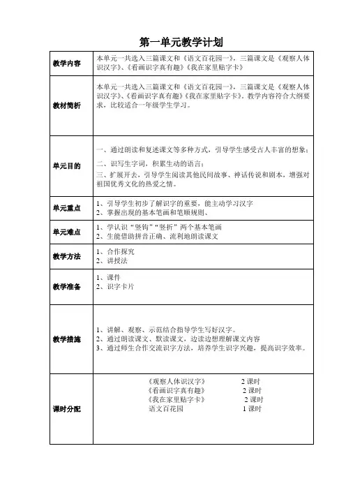 一年级集体备课语文第一单元