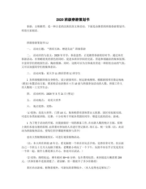 2020班级春游策划书
