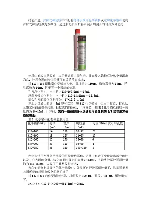 注射式植筋胶用胶量怎样计算