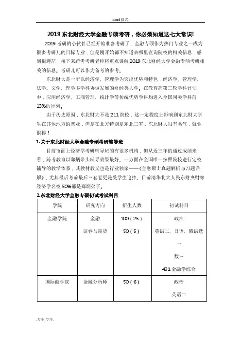2019东北财经大学金融专硕考研_准备考研的你必须知道这八大常识
