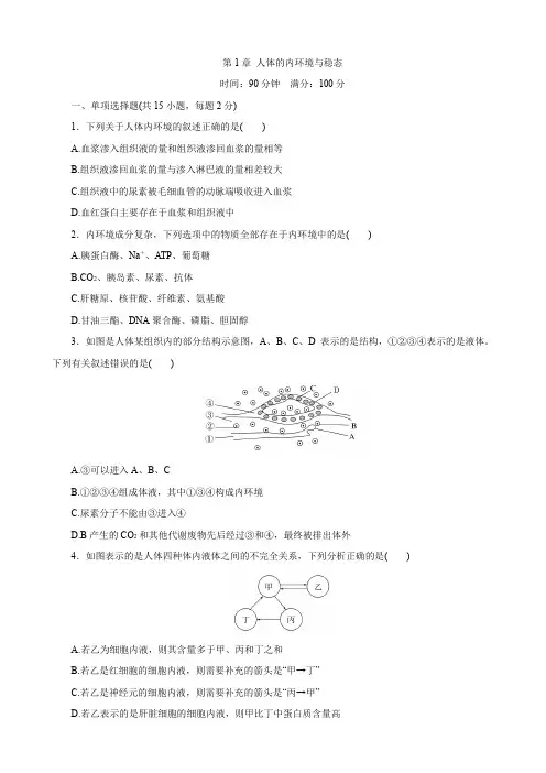人体的内环境与稳态单元检测-2023-2024学年高二上学期生物人教版(2019)选择性必修1