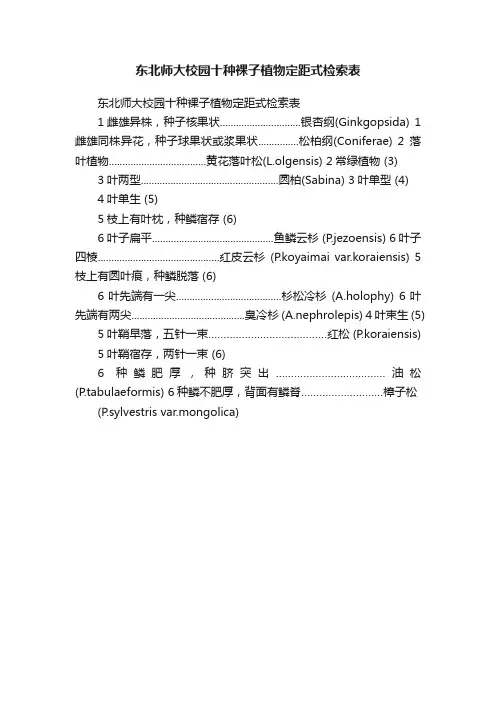 东北师大校园十种裸子植物定距式检索表