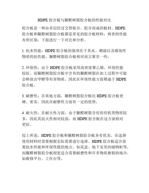 HDPE 胶合板与脲醛树脂胶合板的性能对比
