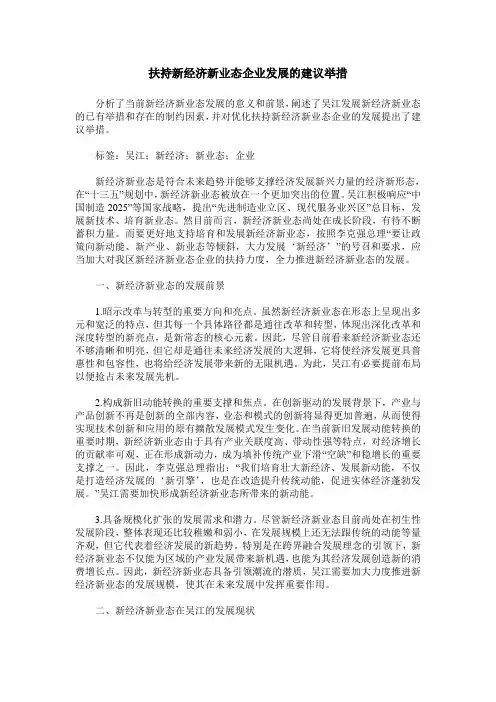扶持新经济新业态企业发展的建议举措