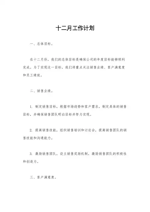 十二月工作计划