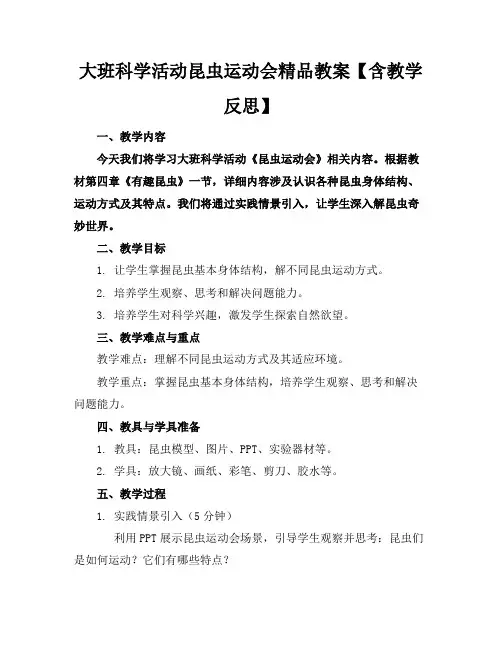 大班科学活动昆虫运动会精品教案【含教学反思】