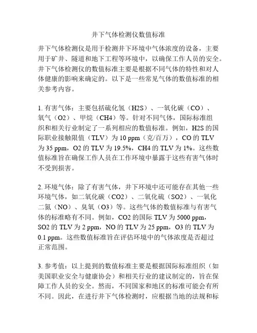 井下气体检测仪数值标准