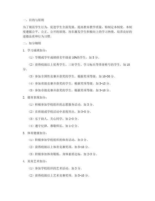 学校加分扣分制度细则