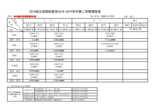 2018级汉语国际教育2018-2019学年第二学期课程表