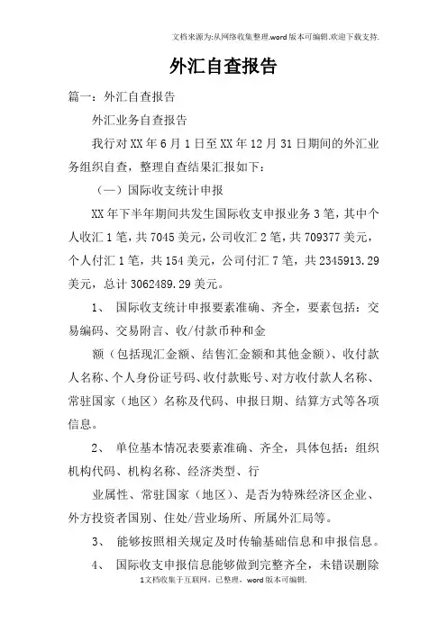 外汇自查报告