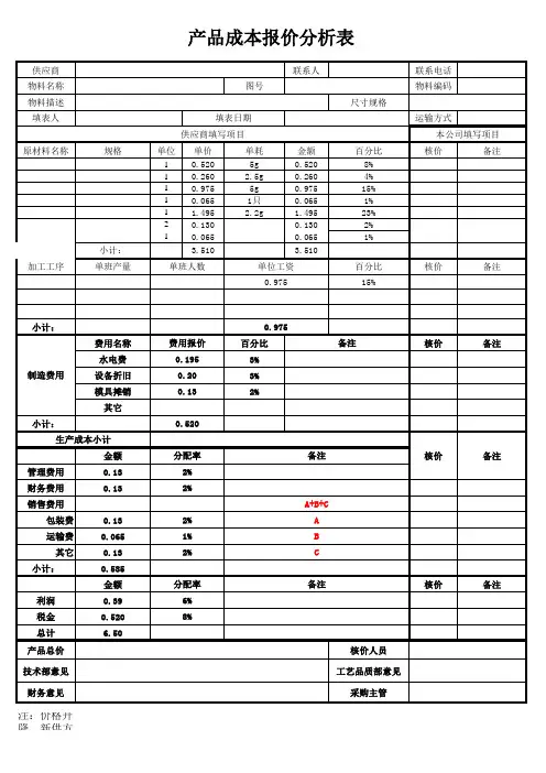 成本分析表(产品报价)