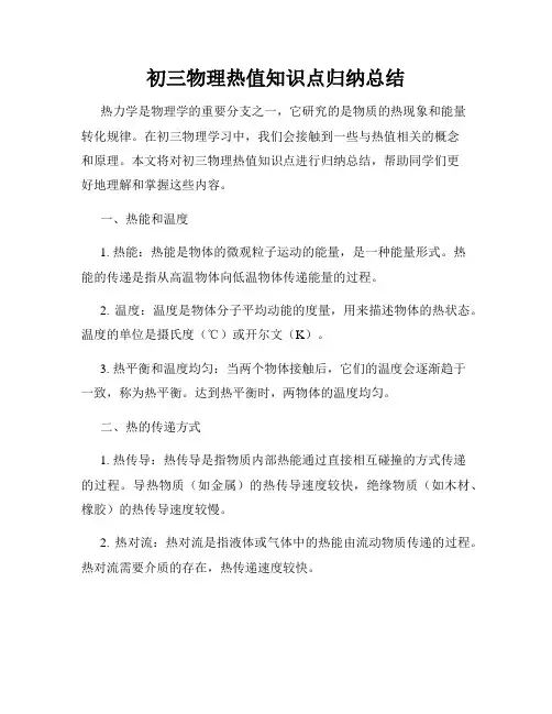 初三物理热值知识点归纳总结